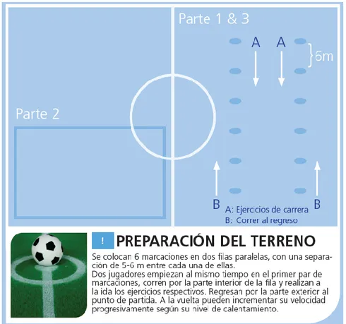 Ilustración 2. Disposición del campo para realizar el FIFA 11+ (11). 