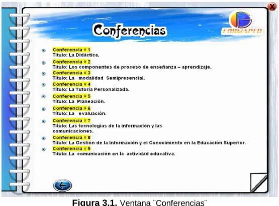 Figura 3.1.  Ventana ¨Conferencias¨