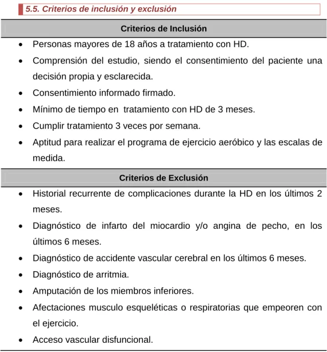 Tabla 2: Criterios de inclusión y exclusión del estudio. 