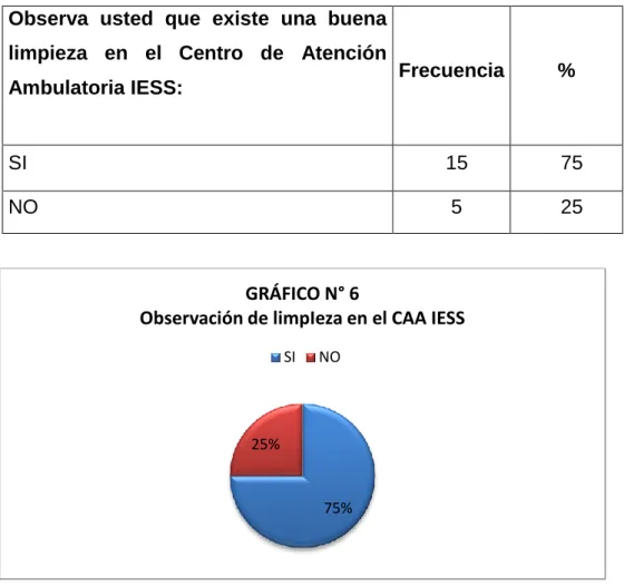 Cuadro Nº6  Observa  usted  que  existe  una  buena  limpieza  en  el  Centro  de  Atención 