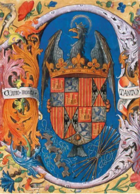 Fig. 16. Miniatura con el escudo de los Reyes Católicos tras la conquista de Granada