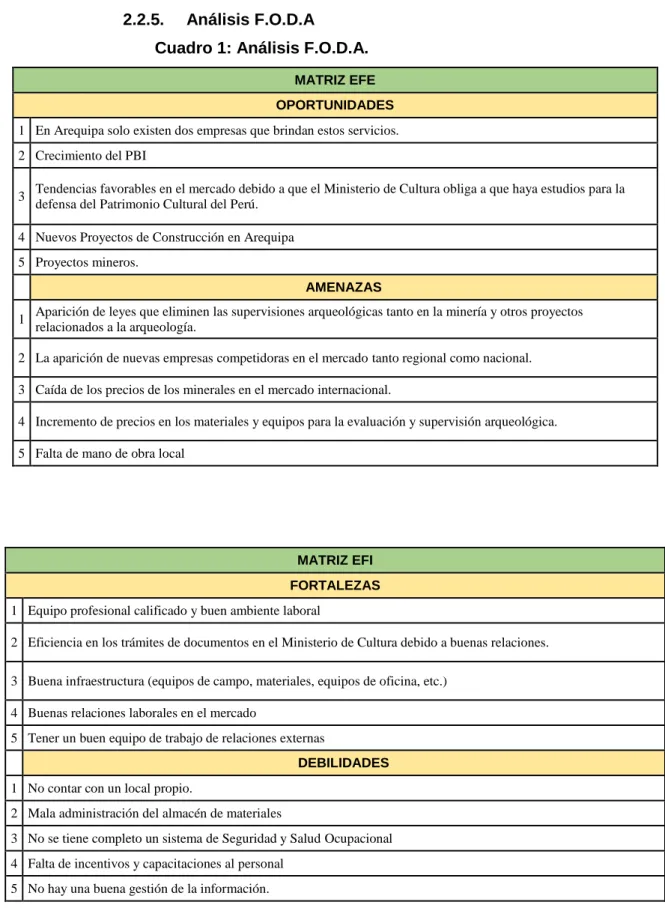 Cuadro 1: Análisis F.O.D.A. 