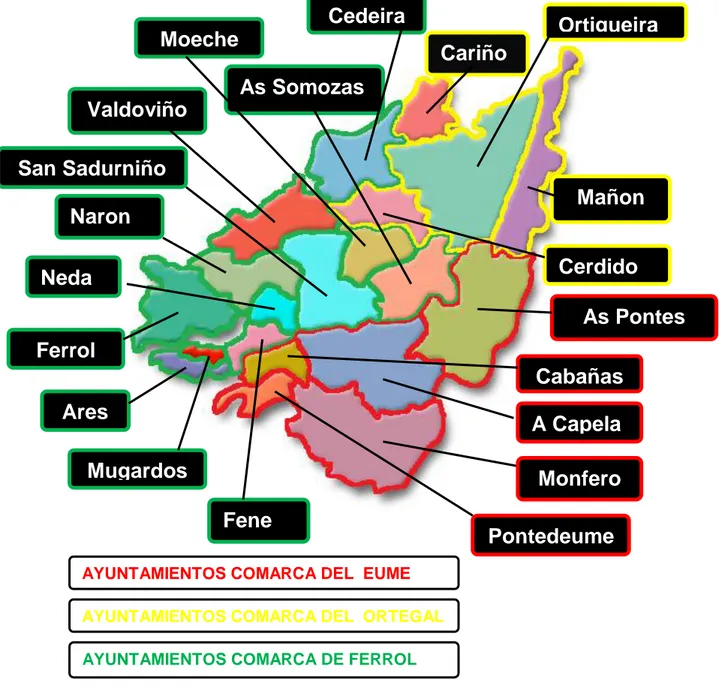 Ilustración 4. Ayuntamientos pertenecientes al Área sanitaria de Ferrol. 