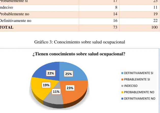 Gráfico 3: Conocimiento sobre salud ocupacional 