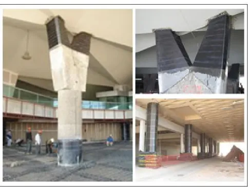 Figura 2.11 Refuerzo con fibra de Carbono columnas de hormigón armado, edificio Clínica  Las Condes