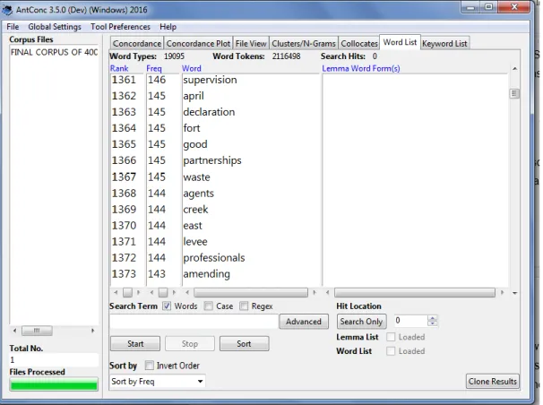 Figure 1. Fragment of the word list created by the software 