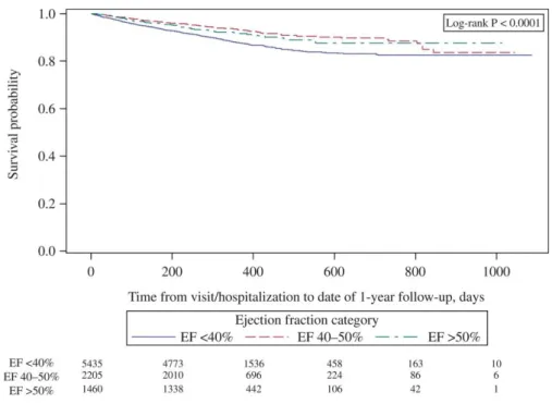Figure 4. Kaplan–Meier curves for hospitalization for heart failure in 9134 heart failure patients at 1 year
