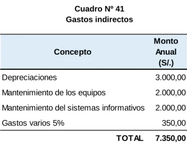 Cuadro Nº 41  Gastos indirectos 