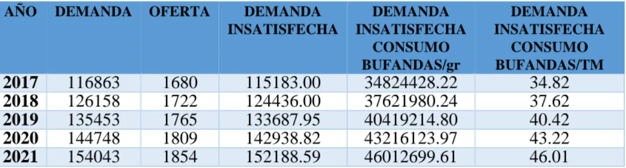 Cuadro 13: Proyección de demanda insatisfecha 
