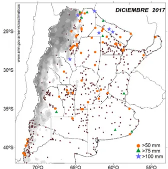 FIG. 3 - Localidades con eventos precipitantes diarios de  importancia. (Los puntos marrones representan a las  es-taciones tomadas para el análisis)