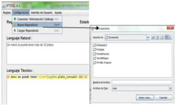 Figura 2.3 Creación de un repositorio de reglas desde el LPT-SQL. 