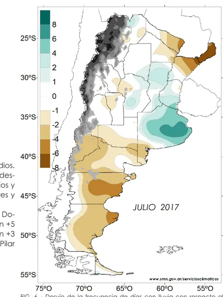 FIG. 6 – Desvío de la frecuencia de días con lluvia con respecto al   valor medio 1981-2010.