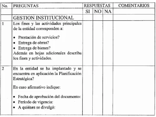 Ilustración 1: Modelo de cuestionario de control interno 