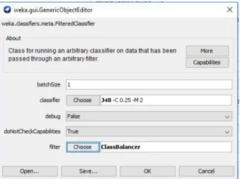 Figura 2.10 FilteredClassifier con J48 como clasificador y ClassBalancer como filtro. 