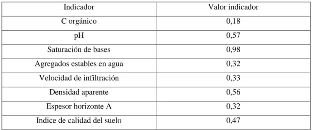 Tabla 7.1. Indicadores e índice de calidad del suelo 