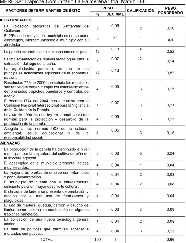 Cuadro No 8. Matriz EFE