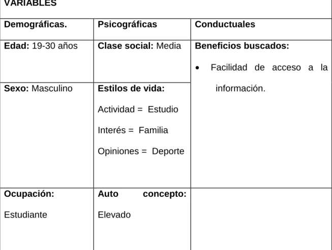 Tabla III.  Resultados  segmentación de mercado 