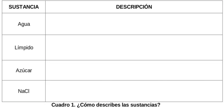 Cuadro 1. ¿Cómo describes las sustancias? 