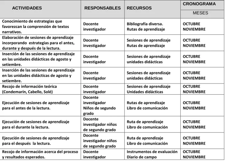 Tabla 11: plan de acción general 1 