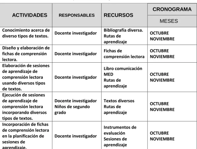 Tabla 12: plan de acción general 2 