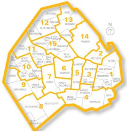 Figure 2: The City of Buenos Aires and its Comunas. 