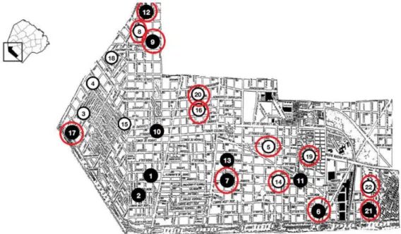 Figure 4: School District Number 20. Schools circled represent schools where at least  one interview was conducted