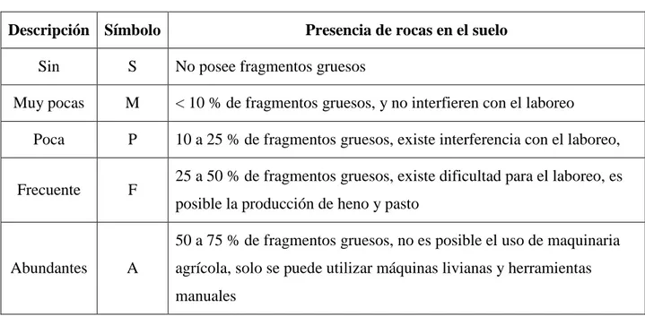 Cuadro 1. Pedregosidad del suelo 