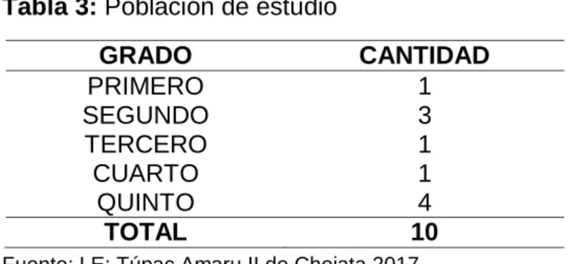 Tabla 3: Población de estudio 