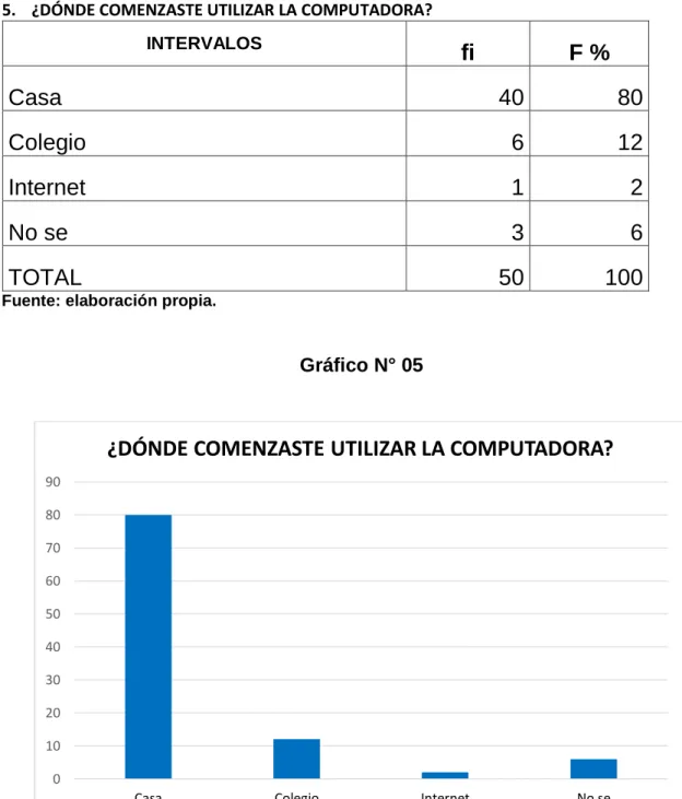Gráfico N° 05  0 102030405060708090