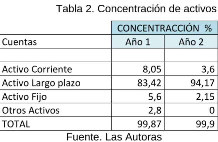 Tabla 2. Concentración de activos   CONCENTRACCIÓN  % 