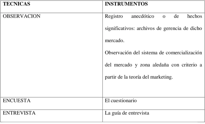Cuadro 2 : Técnicas e Instrumentos 
