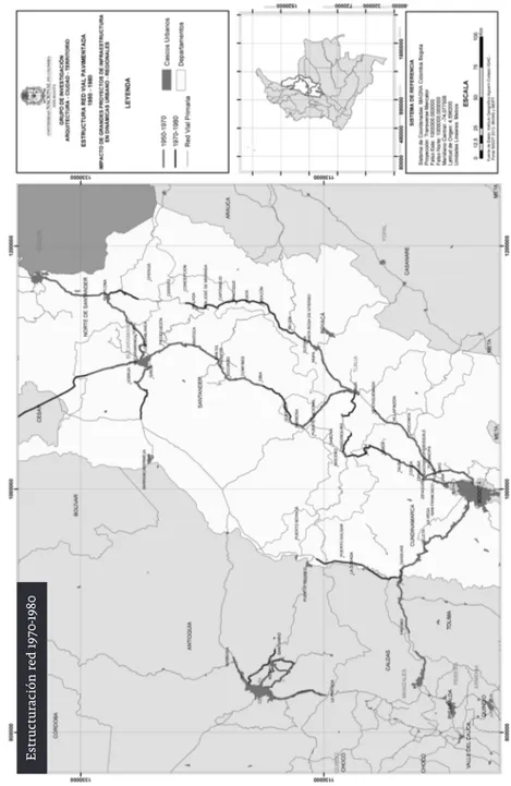 Figura 2-3. Estructura red vial pavimentada 1950 - 1980 Fuente: elaboración grupo de investigación Arquitectura-Ciudad-Territorio, basado en Pachón y Ramírez (2006).