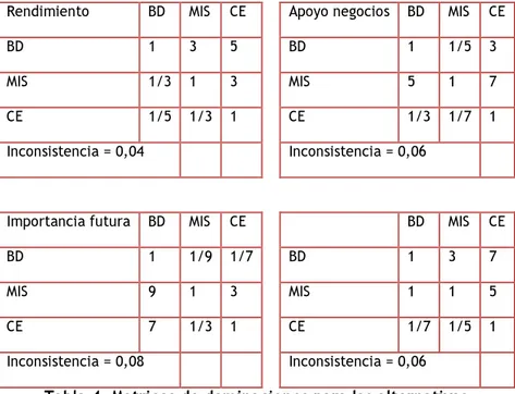 Tabla 5. Puntuaciones finales de AHP 