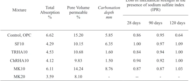 Table 2. Absorption, Carbonation and Sulfate results