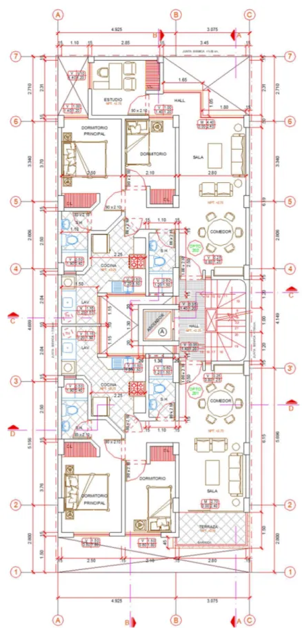 Figura 1.1 Planta arquitectónica típica (2do a 5to piso). (Fuente: Constructora CCS  INVESMENT) 