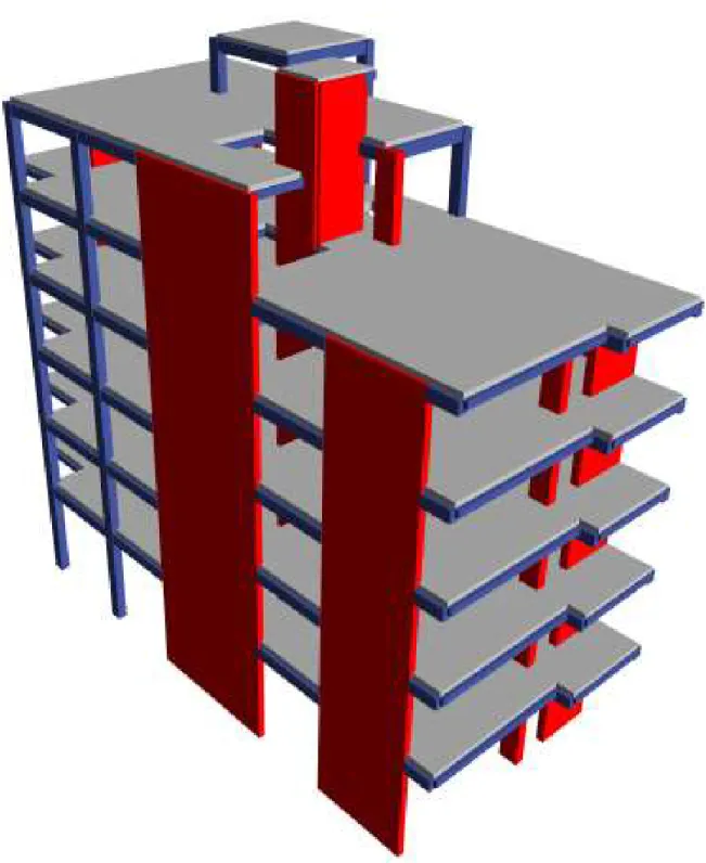 Figura 2.3 Vista 3D frontal del modelo estructural. (Fuente: extraído del ETABS) 