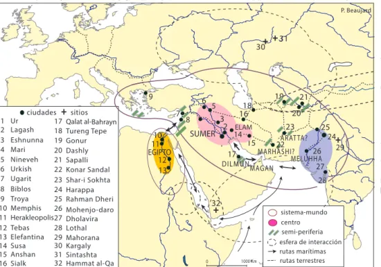 Fig. 6. Los sistemas-mundo de Eurasia y África, 2100–1950 a.C.
