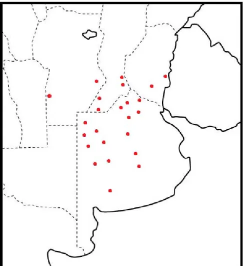 Figura 1. Distribución geográfica de los ensayos en la pampa húmeda argentina.  