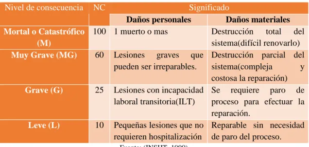 Tabla 8: Determinación del nivel de consecuencia. 