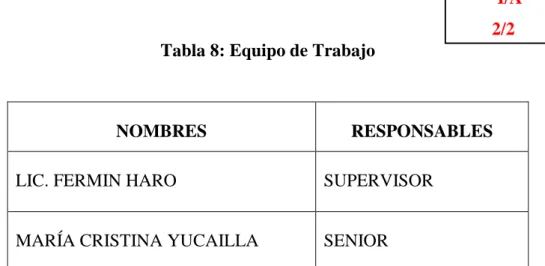 Tabla 8: Equipo de Trabajo 