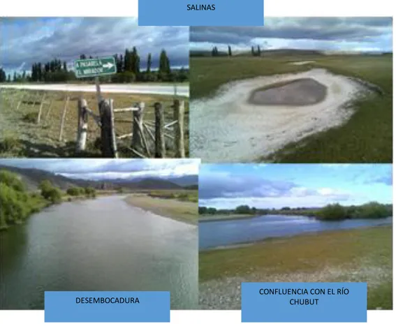 Figura 3: Salinas y desembocadura del río Gualjaina en el río Chubut, Provincia de Chubut, Argentina