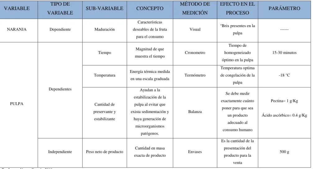 Tabla 16-3: Variables del Proceso 