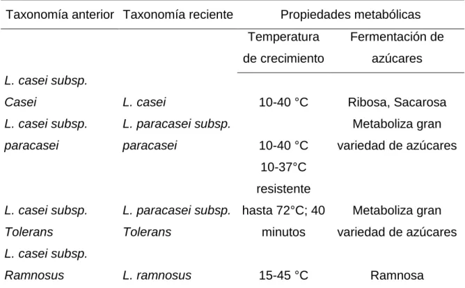Cuadro 2.  TAXONOMÍA DE Lactobacillus casei. 