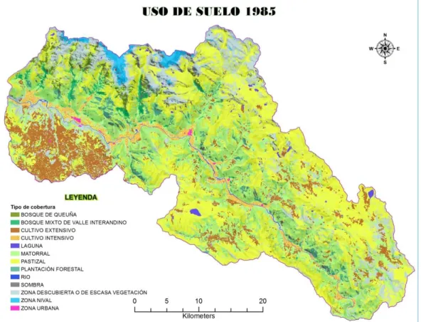 Figura 29.  Mapa de cobertura y uso del suelo para el año 1985 Fuente: Elaborado en base a imagen Landsat del año 1985 