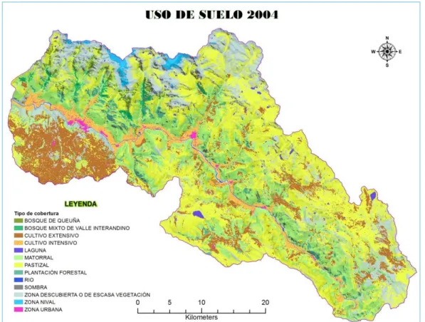 Figura 31.  Mapa de cobertura y uso del suelo para el año 2004 Fuente: Elaborado en base a imagen Landsat del año 2004