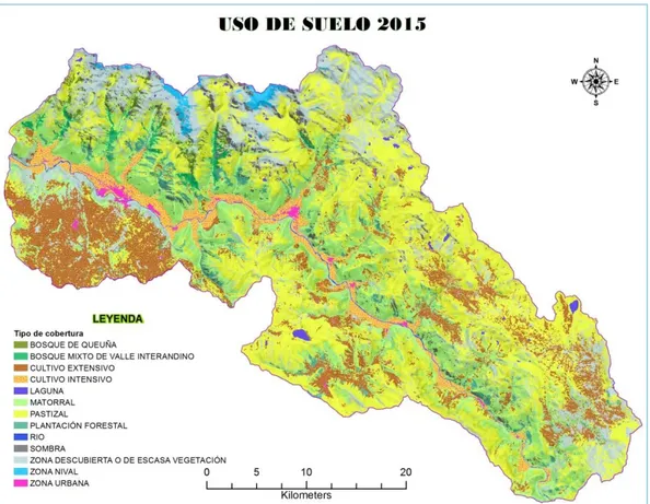Figura 32.  Mapa de cobertura y uso del suelo para el año 2015 Fuente: Elaborado en base a imagen Landsat del año 2015