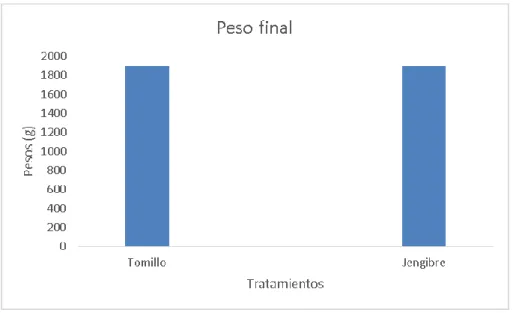 Gráfico 2.  Peso al final de la experimentación.  