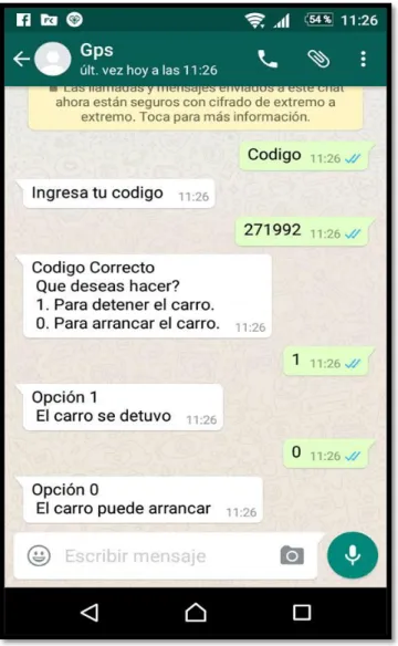 Figura 3-3: Pantalla de mensajes para la activación y desactivación  del fluido eléctrico del auto 