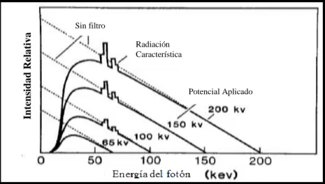 Figura 7: Comportamiento de la intensidad relativa en función de la energía        (Khan, 1994)