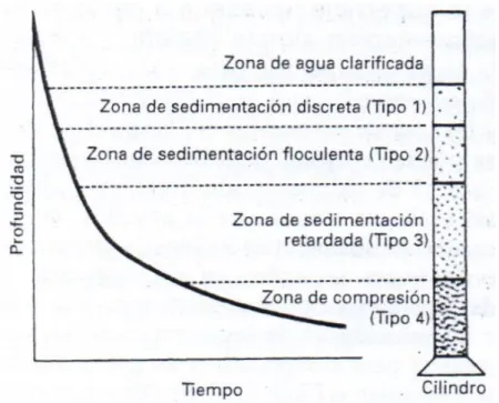 Figura 15: Esquema de las zonas de sedimentación con respecto a la profundidad y  tiempo